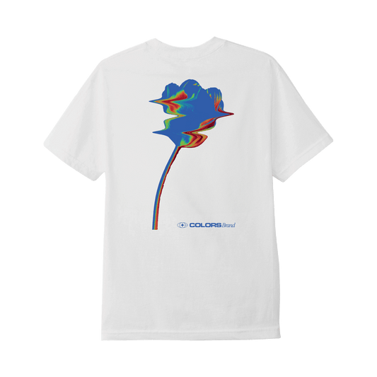 Camiseta Colors Psychadelic Blue Flower Branco